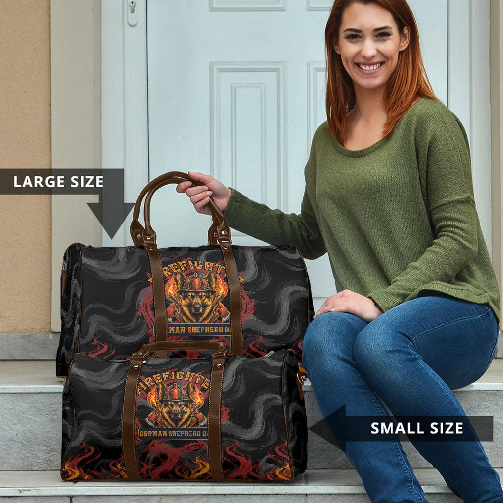 Firefighter German Shepherd Dad Travel Bag Vintage Fire Flames Sunset City Skyline - Always By My Side