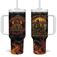 Firefighter German Shepherd Dad Tumbler With Handle Vintage Fire Flames Sunset City Skyline - Always By My Side