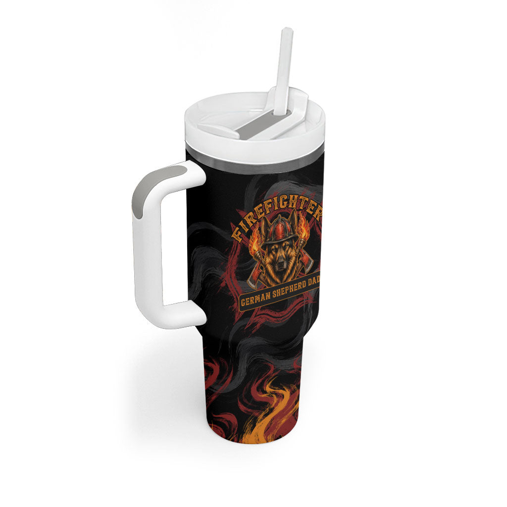 Firefighter German Shepherd Dad Tumbler With Handle Vintage Fire Flames Sunset City Skyline - Always By My Side