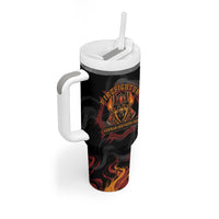 Firefighter German Shepherd Dad Tumbler With Handle Vintage Fire Flames Sunset City Skyline - Always By My Side
