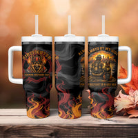 Firefighter German Shepherd Dad Tumbler With Handle Vintage Fire Flames Sunset City Skyline - Always By My Side
