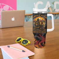 Firefighter German Shepherd Dad Tumbler With Handle Vintage Fire Flames Sunset City Skyline - Always By My Side