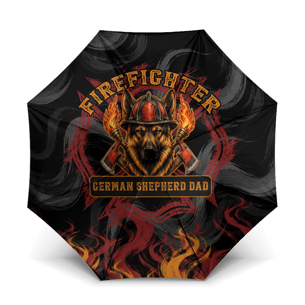 Firefighter German Shepherd Dad Umbrella Vintage Fire Flames Sunset City Skyline - Always By My Side