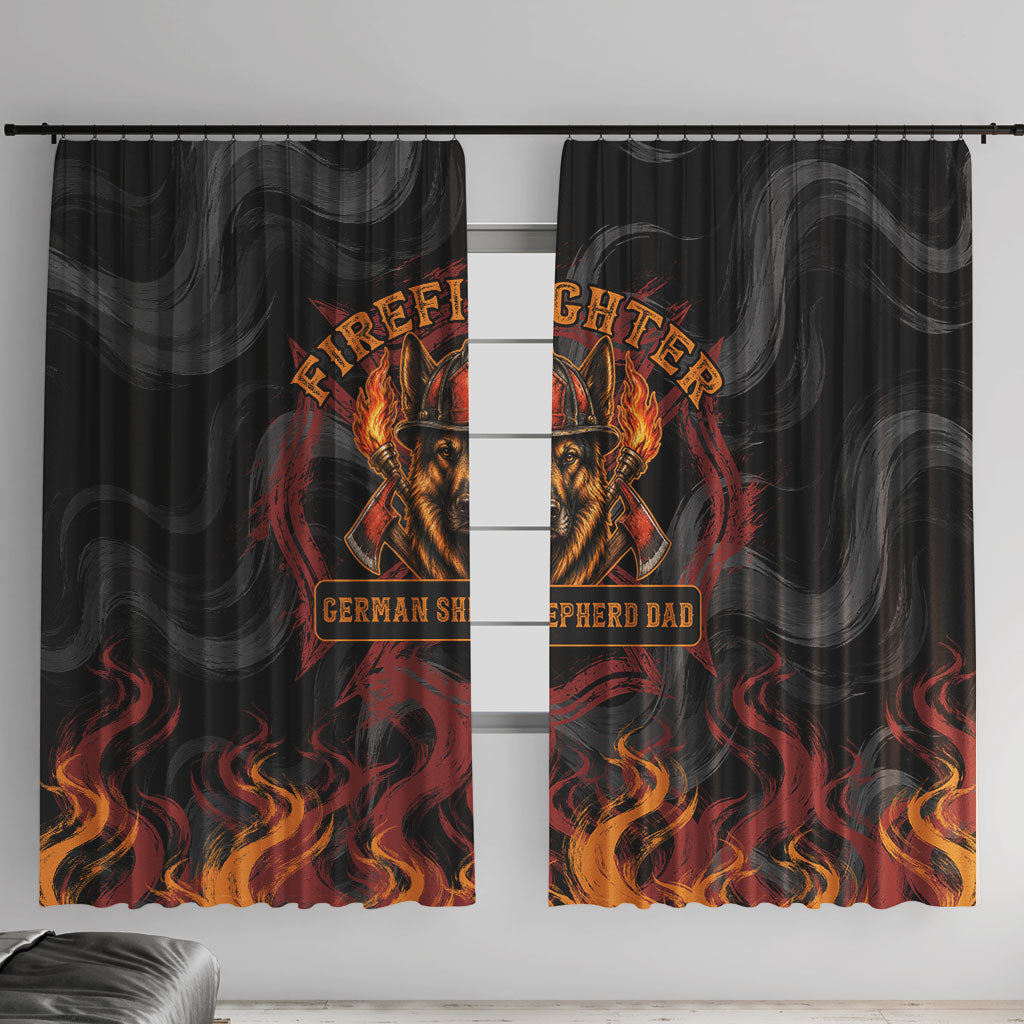 Firefighter German Shepherd Dad Window Curtain Vintage Fire Flames Sunset City Skyline - Always By My Side