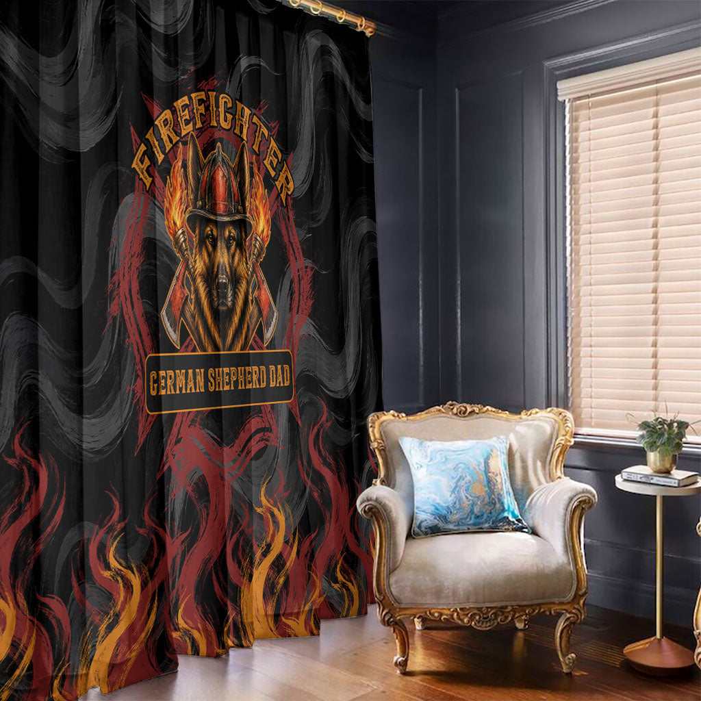 Firefighter German Shepherd Dad Window Curtain Vintage Fire Flames Sunset City Skyline - Always By My Side