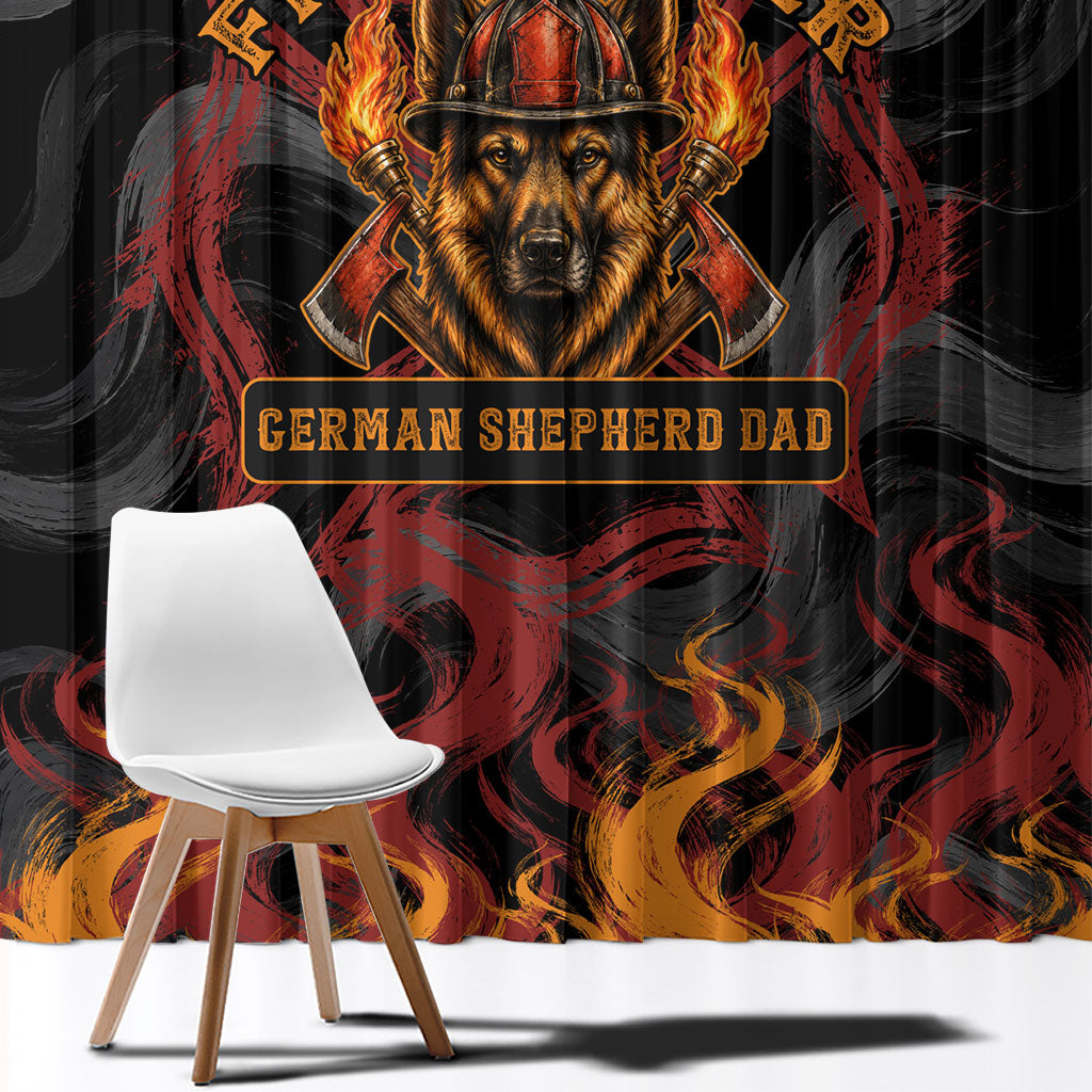 Firefighter German Shepherd Dad Window Curtain Vintage Fire Flames Sunset City Skyline - Always By My Side