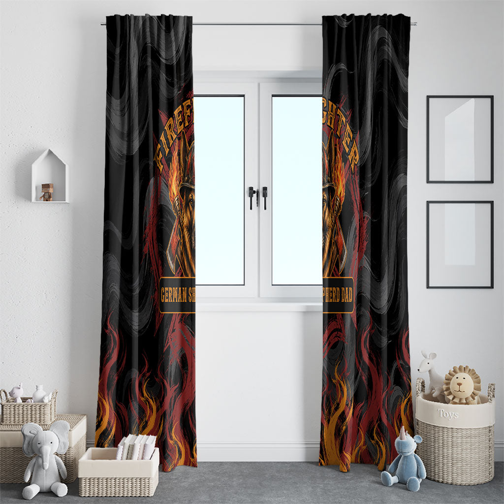 Firefighter German Shepherd Dad Window Curtain Vintage Fire Flames Sunset City Skyline - Always By My Side