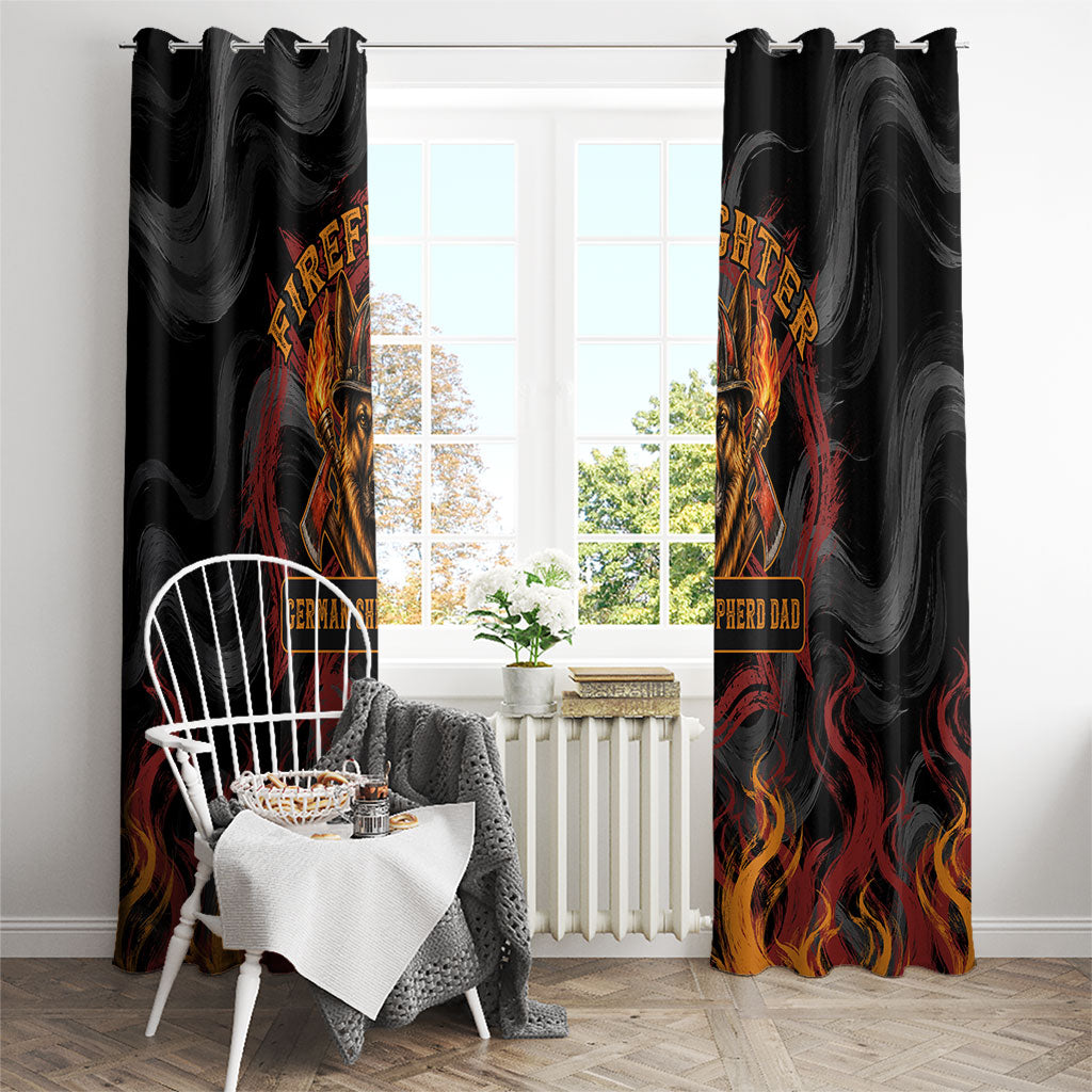 Firefighter German Shepherd Dad Window Curtain Vintage Fire Flames Sunset City Skyline - Always By My Side