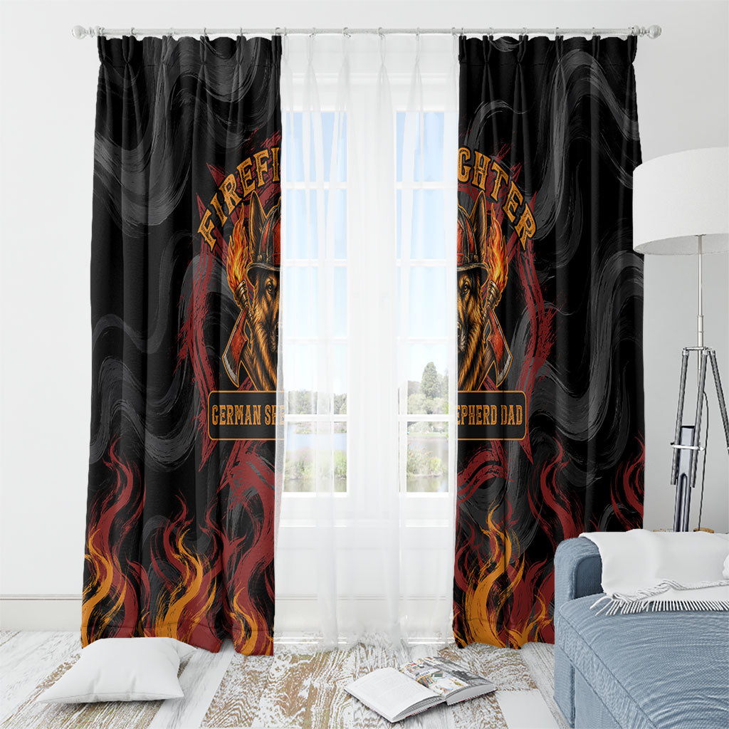 Firefighter German Shepherd Dad Window Curtain Vintage Fire Flames Sunset City Skyline - Always By My Side