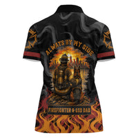 Firefighter German Shepherd Dad Women Polo Shirt Vintage Fire Flames Sunset City Skyline - Always By My Side
