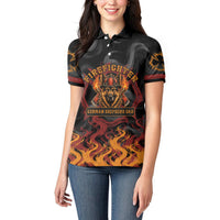 Firefighter German Shepherd Dad Women Polo Shirt Vintage Fire Flames Sunset City Skyline - Always By My Side