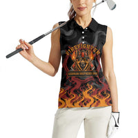 Firefighter German Shepherd Dad Women Sleeveless Polo Shirt Vintage Fire Flames Sunset City Skyline - Always By My Side