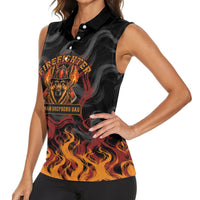 Firefighter German Shepherd Dad Women Sleeveless Polo Shirt Vintage Fire Flames Sunset City Skyline - Always By My Side