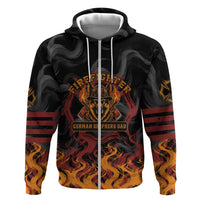 Firefighter German Shepherd Dad Zip Hoodie Vintage Fire Flames Sunset City Skyline - Always By My Side