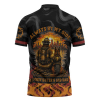 Firefighter German Shepherd Dad Zipper Polo Shirt Vintage Fire Flames Sunset City Skyline - Always By My Side