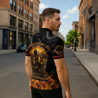 Firefighter German Shepherd Dad Zipper Polo Shirt Vintage Fire Flames Sunset City Skyline - Always By My Side