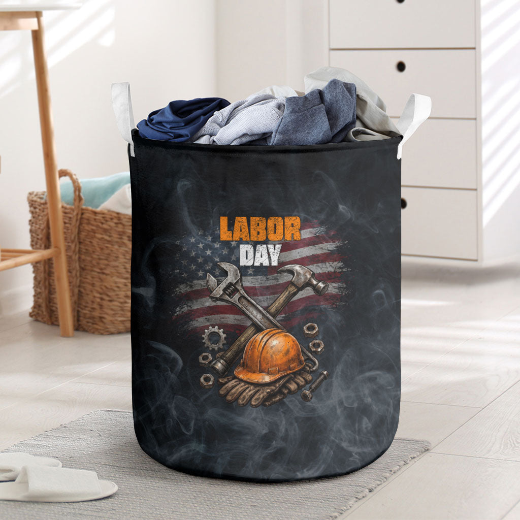 Labor Day Laundry Basket Strong Hands Build Nations Patriotic Grunge Tools