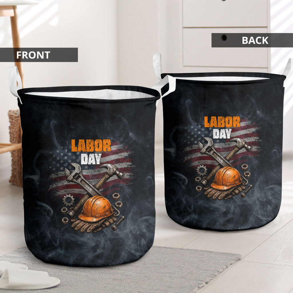 Labor Day Laundry Basket Strong Hands Build Nations Patriotic Grunge Tools
