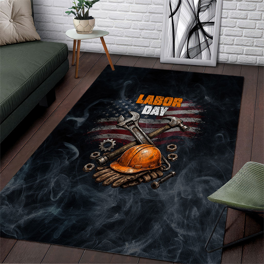 Labor Day Area Rug Strong Hands Build Nations Patriotic Grunge Tools