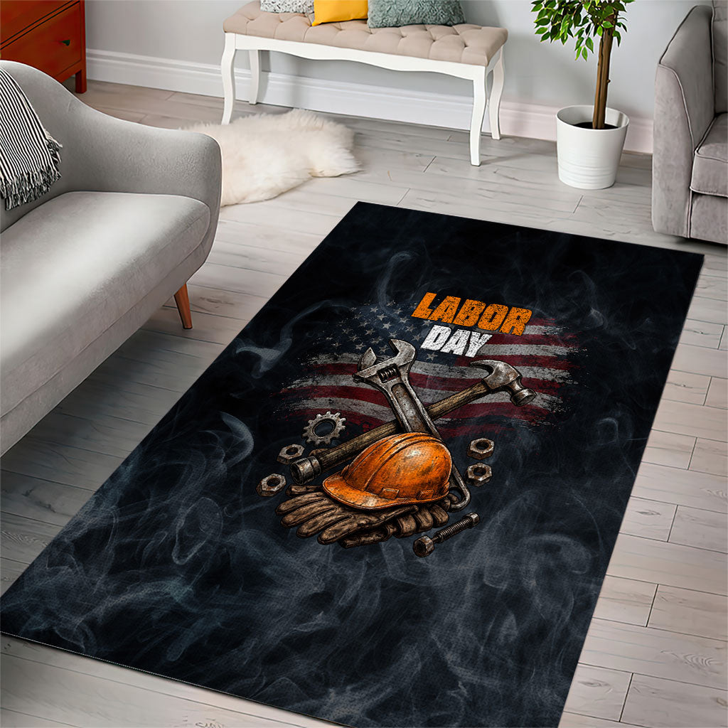 Labor Day Area Rug Strong Hands Build Nations Patriotic Grunge Tools
