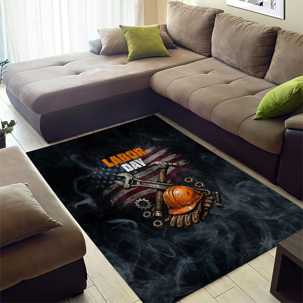 Labor Day Area Rug Strong Hands Build Nations Patriotic Grunge Tools