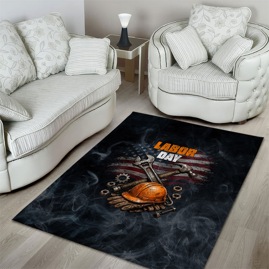 Labor Day Area Rug Strong Hands Build Nations Patriotic Grunge Tools