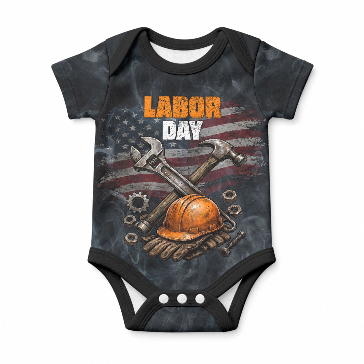 Labor Day Baby Onesie Strong Hands Build Nations Patriotic Grunge Tools