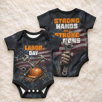 Labor Day Baby Onesie Strong Hands Build Nations Patriotic Grunge Tools