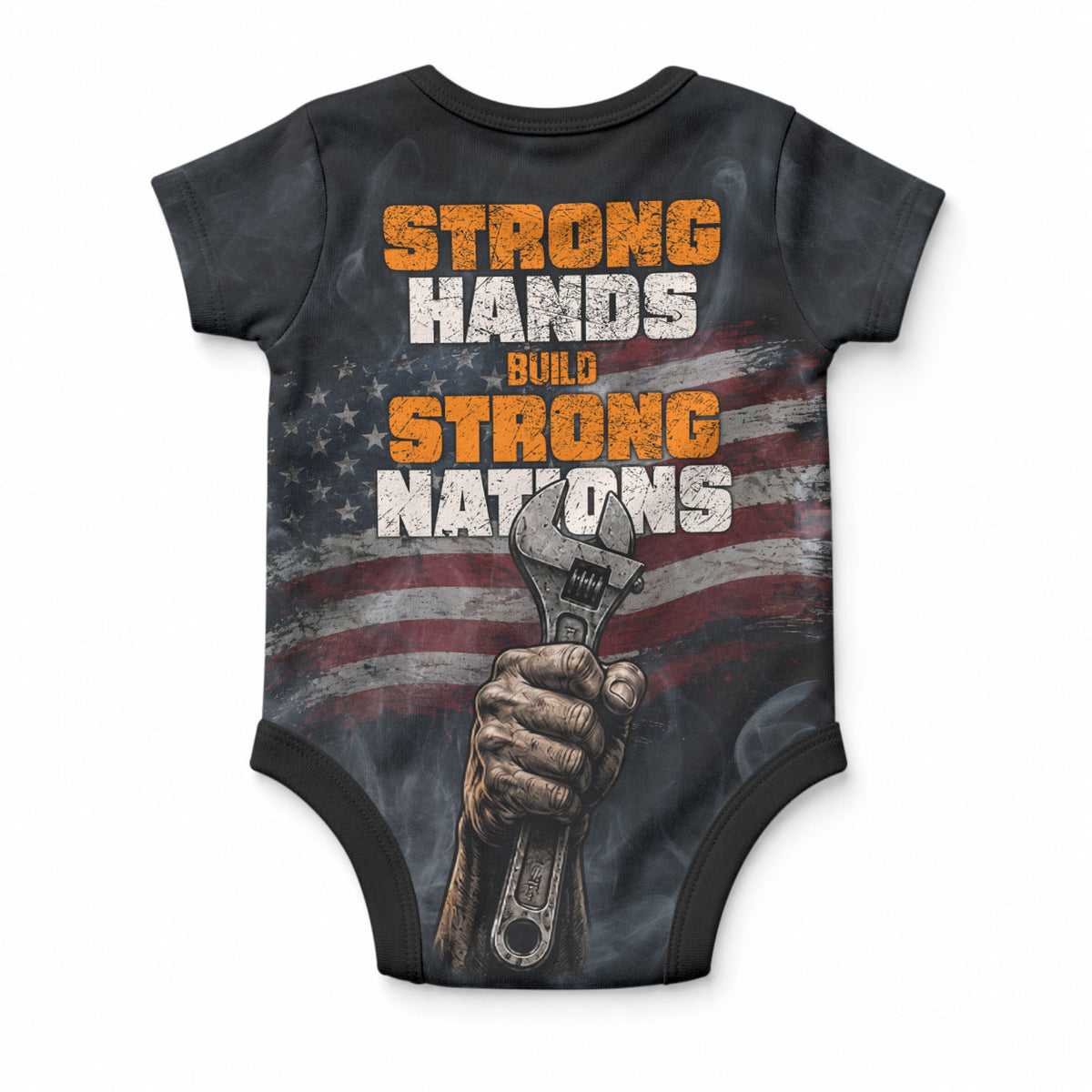 Labor Day Baby Onesie Strong Hands Build Nations Patriotic Grunge Tools