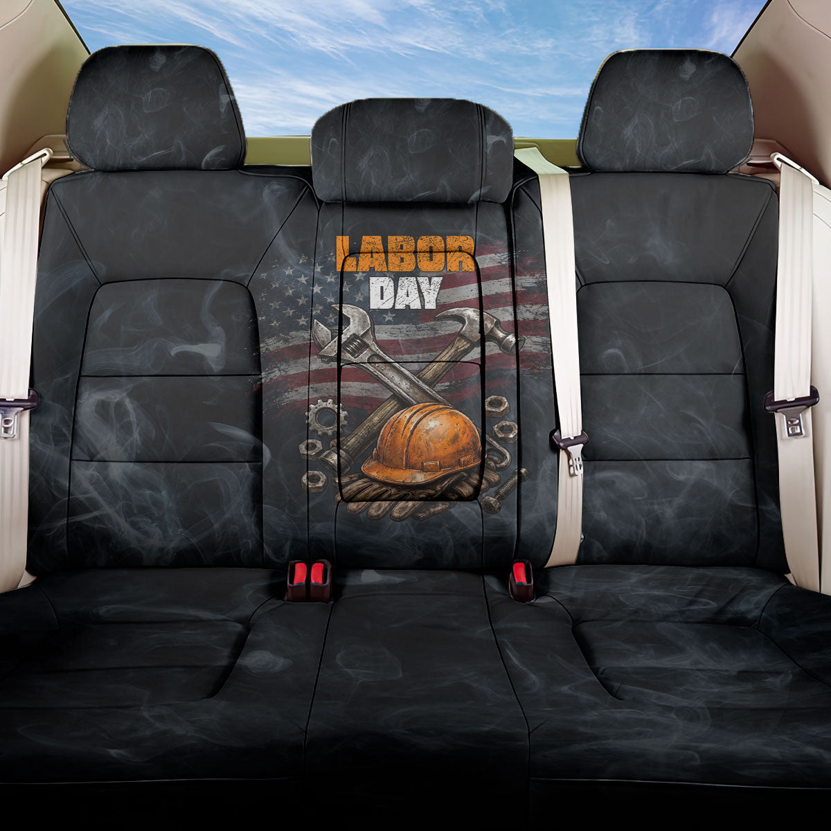 Labor Day Back Car Seat Cover Strong Hands Build Nations Patriotic Grunge Tools