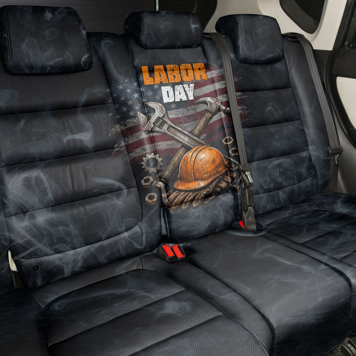 Labor Day Back Car Seat Cover Strong Hands Build Nations Patriotic Grunge Tools