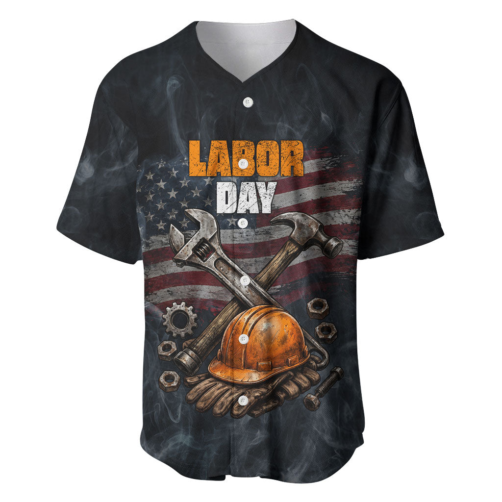 Labor Day Baseball Jersey Strong Hands Build Nations Patriotic Grunge Tools