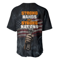 Labor Day Baseball Jersey Strong Hands Build Nations Patriotic Grunge Tools