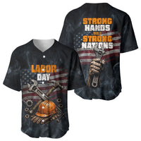 Labor Day Baseball Jersey Strong Hands Build Nations Patriotic Grunge Tools