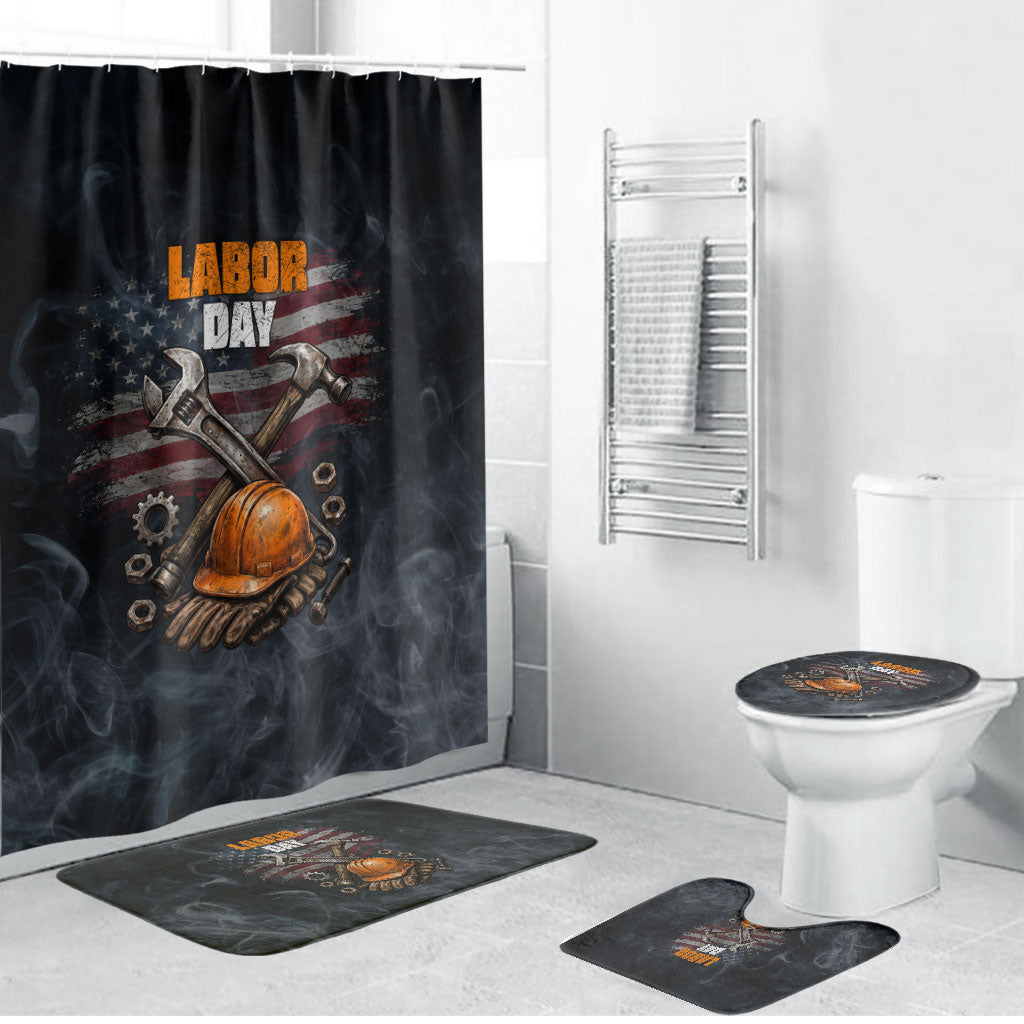 Labor Day Bathroom Set Strong Hands Build Nations Patriotic Grunge Tools