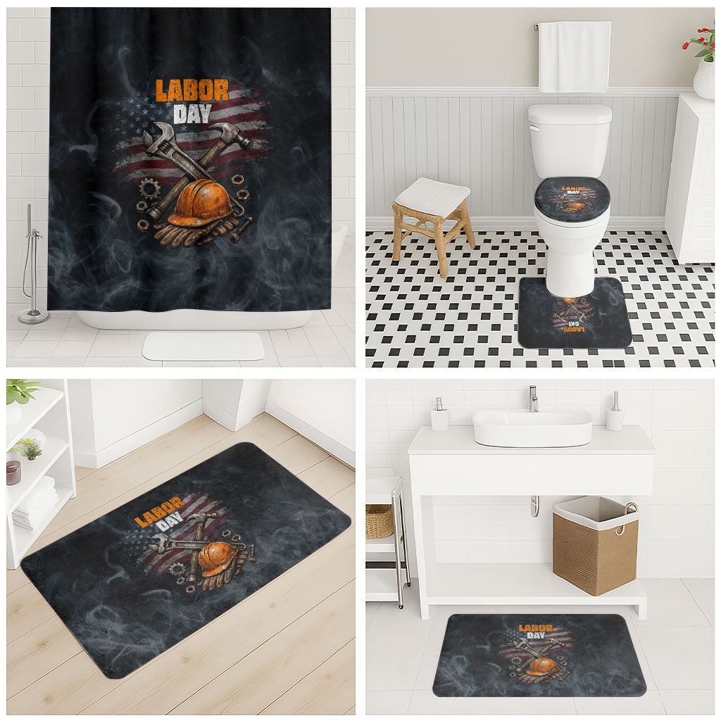 Labor Day Bathroom Set Strong Hands Build Nations Patriotic Grunge Tools