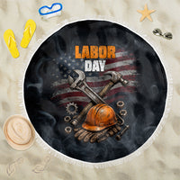 Labor Day Beach Blanket Strong Hands Build Nations Patriotic Grunge Tools