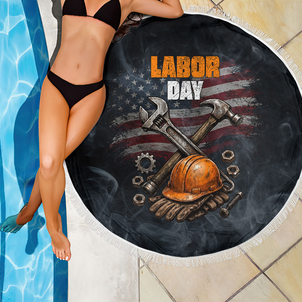 Labor Day Beach Blanket Strong Hands Build Nations Patriotic Grunge Tools