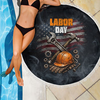 Labor Day Beach Blanket Strong Hands Build Nations Patriotic Grunge Tools