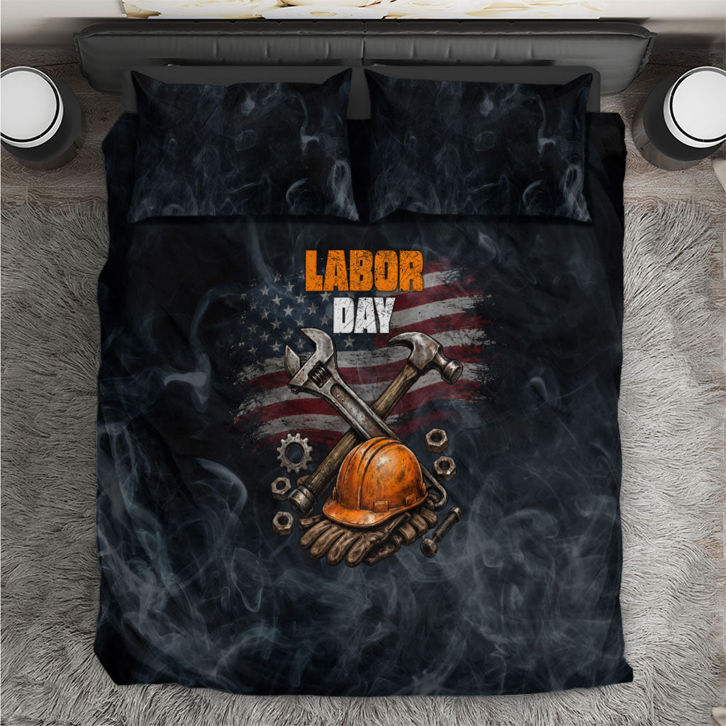 Labor Day Bedding Set Strong Hands Build Nations Patriotic Grunge Tools