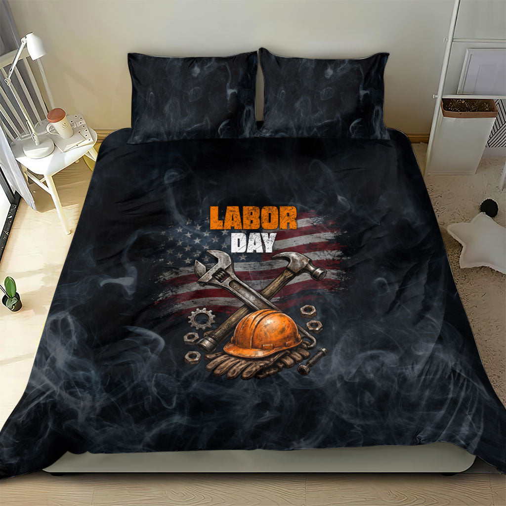 Labor Day Bedding Set Strong Hands Build Nations Patriotic Grunge Tools