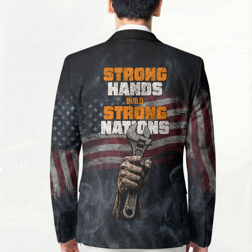 Labor Day Blazer Strong Hands Build Nations Patriotic Grunge Tools