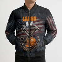 Labor Day Bomber Puffer Jacket Strong Hands Build Nations Patriotic Grunge Tools