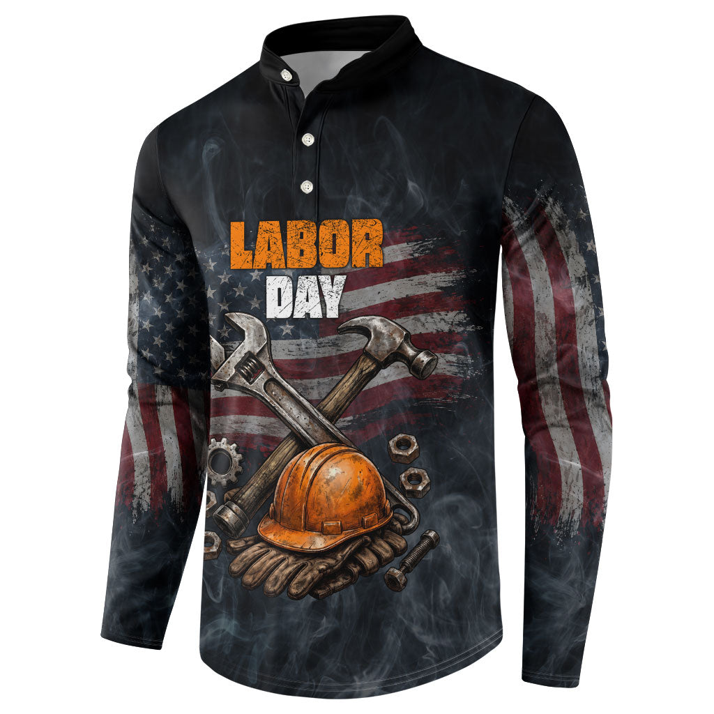 Labor Day Button Sweatshirt Strong Hands Build Nations Patriotic Grunge Tools