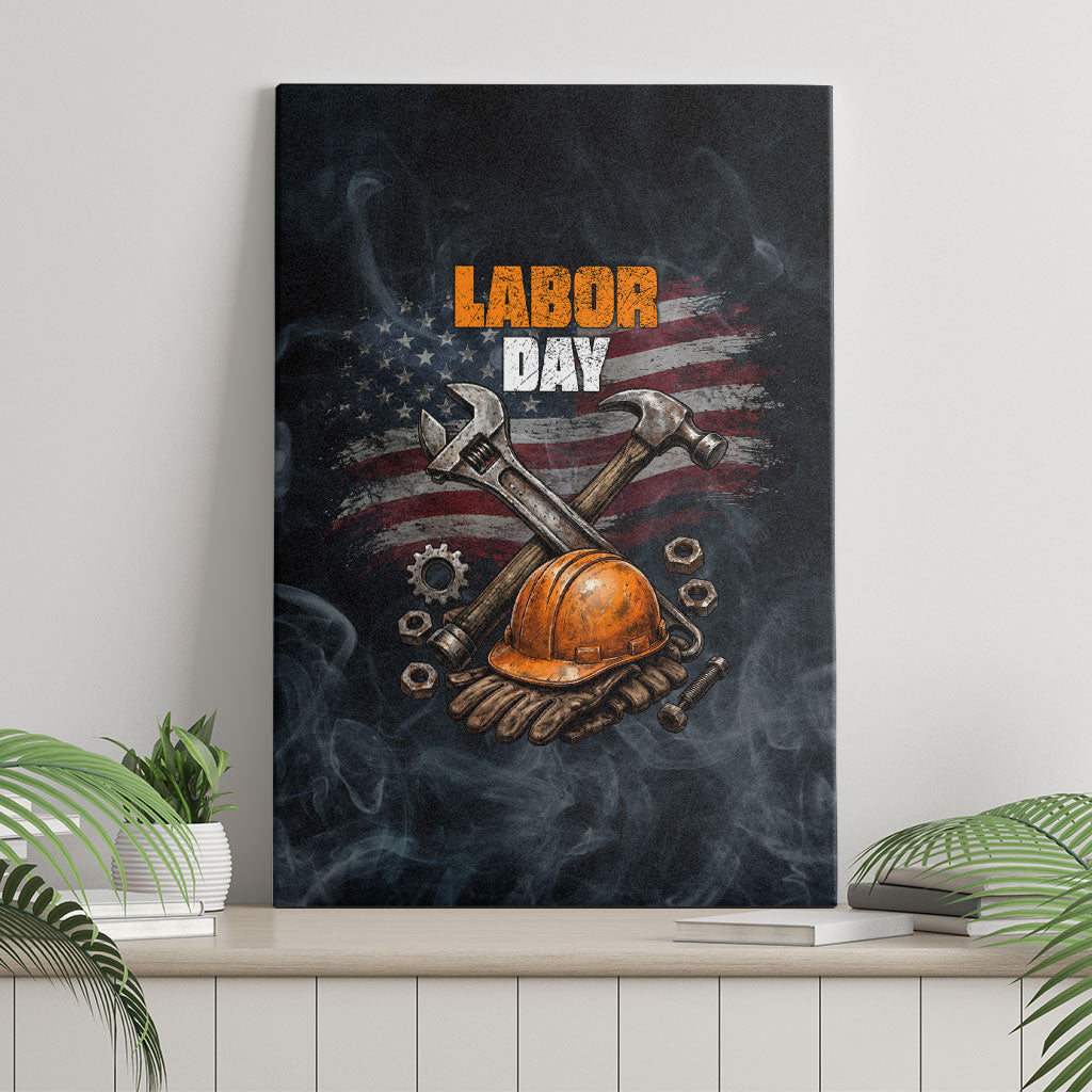 Labor Day Canvas Wall Art Strong Hands Build Nations Patriotic Grunge Tools