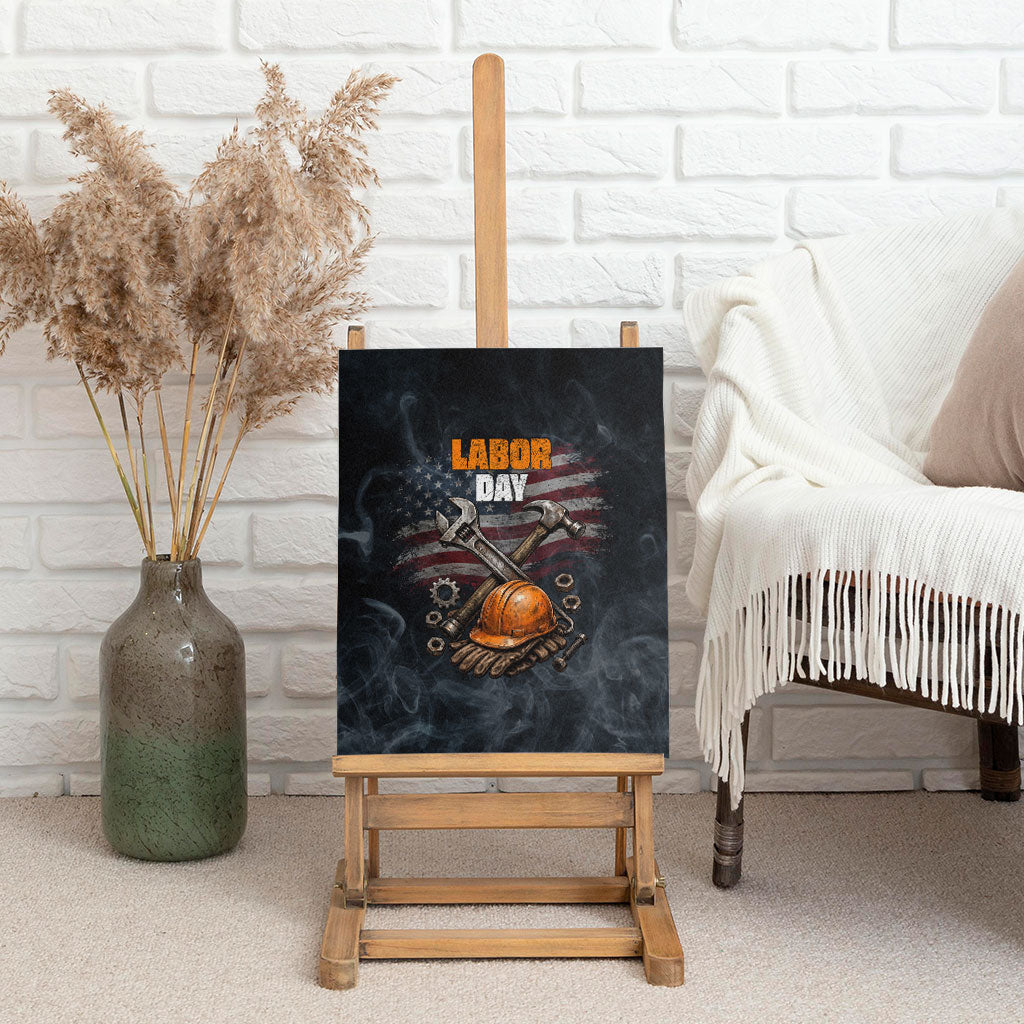 Labor Day Canvas Wall Art Strong Hands Build Nations Patriotic Grunge Tools