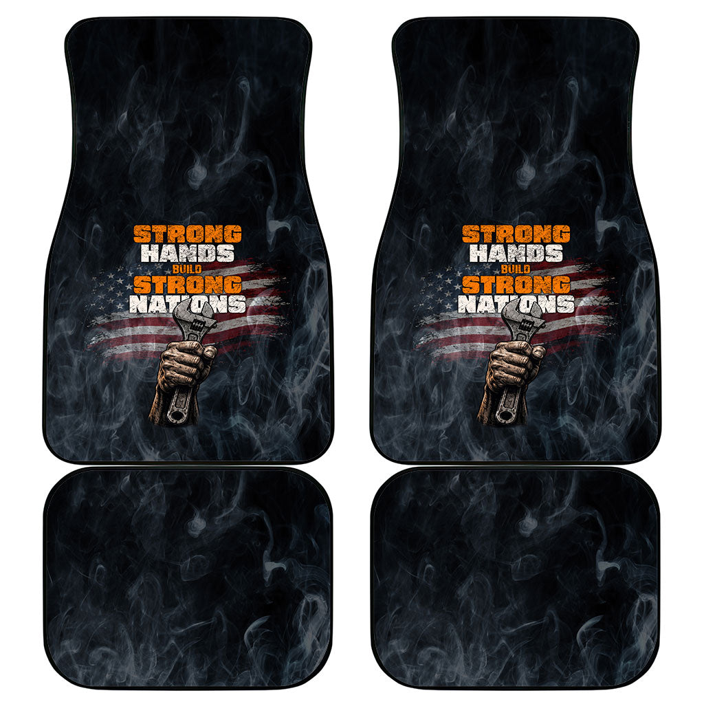 Labor Day Car Mats Strong Hands Build Nations Patriotic Grunge Tools