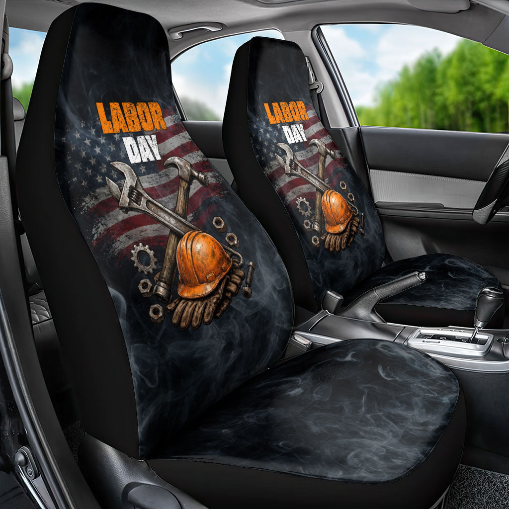 Labor Day Car Seat Cover Strong Hands Build Nations Patriotic Grunge Tools