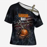 Labor Day Cross Shoulder Shirt Strong Hands Build Nations Patriotic Grunge Tools