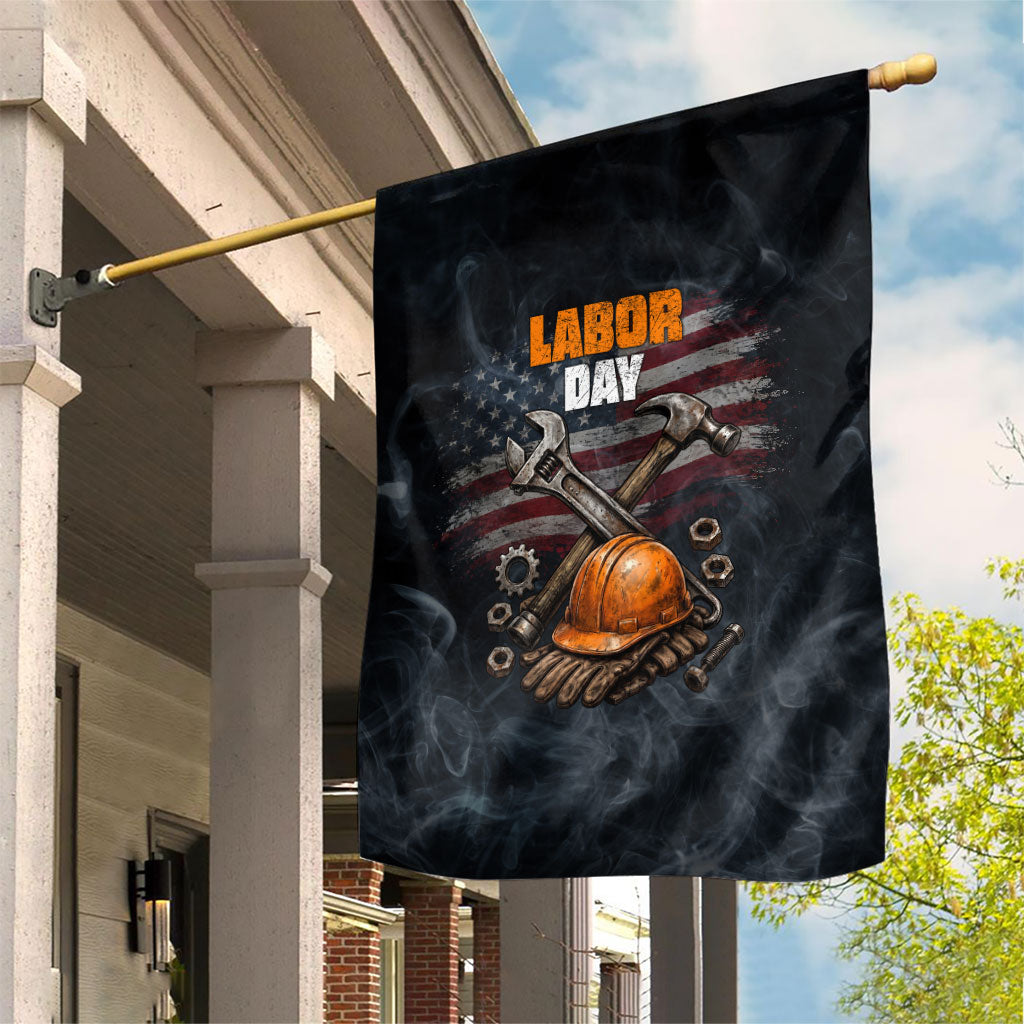 Labor Day Garden Flag Strong Hands Build Nations Patriotic Grunge Tools